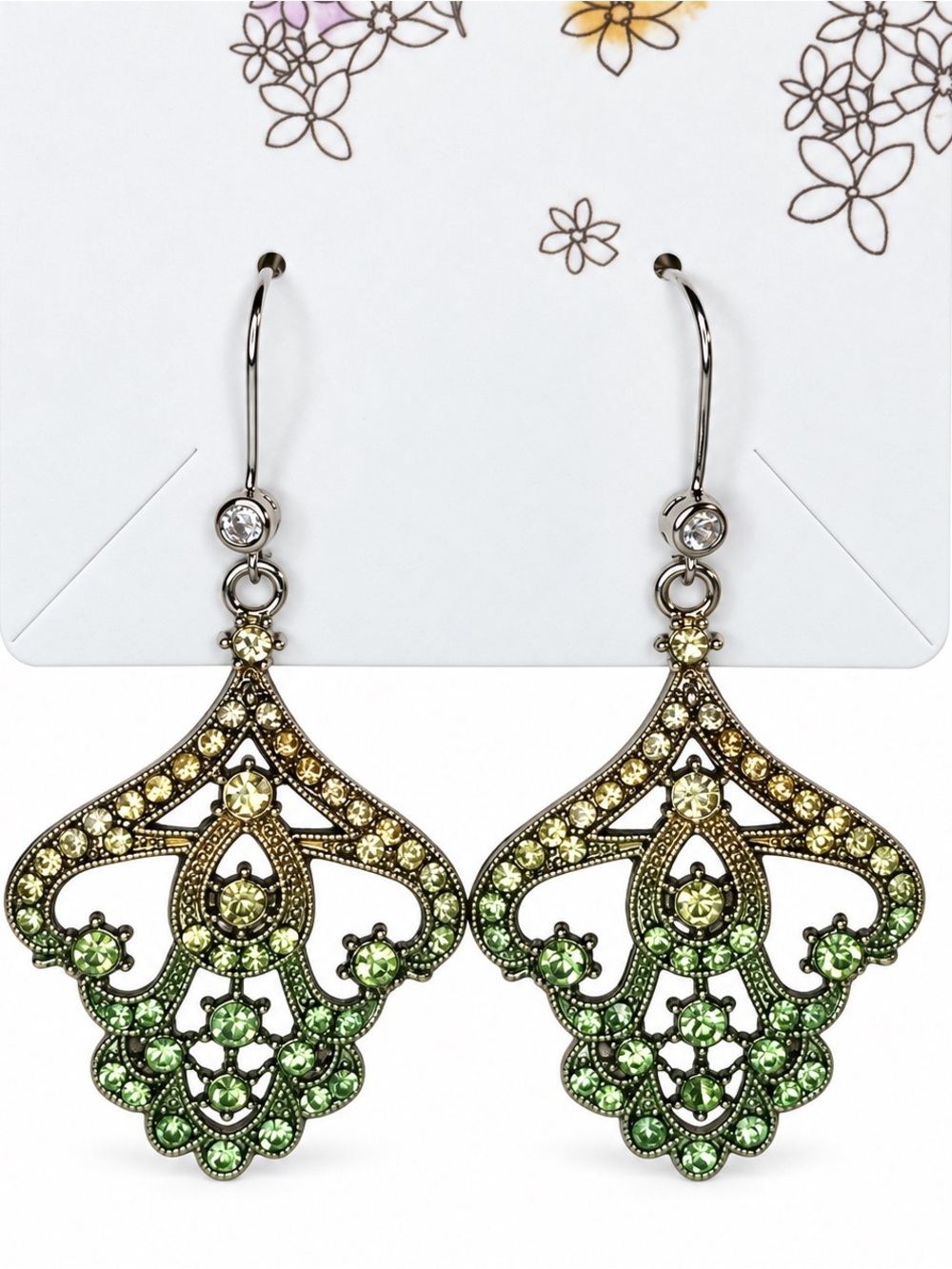 Repurposed Green Rhinestone Chandelier Earrings Sterling Silver French Wires